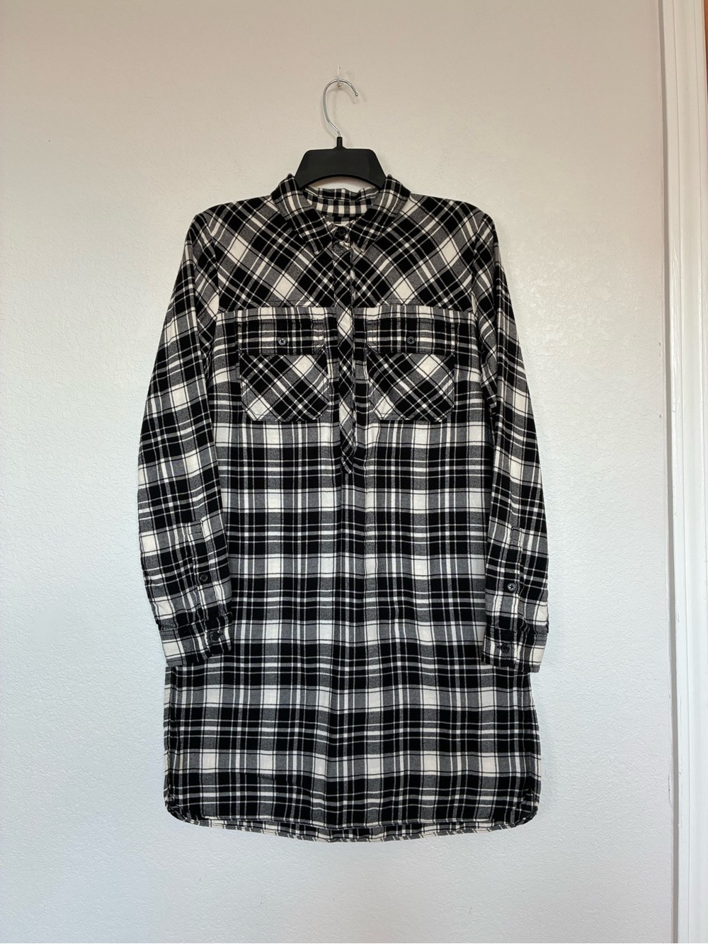 J.Crew Black & White Plaid Flannel Tunic Shirt
